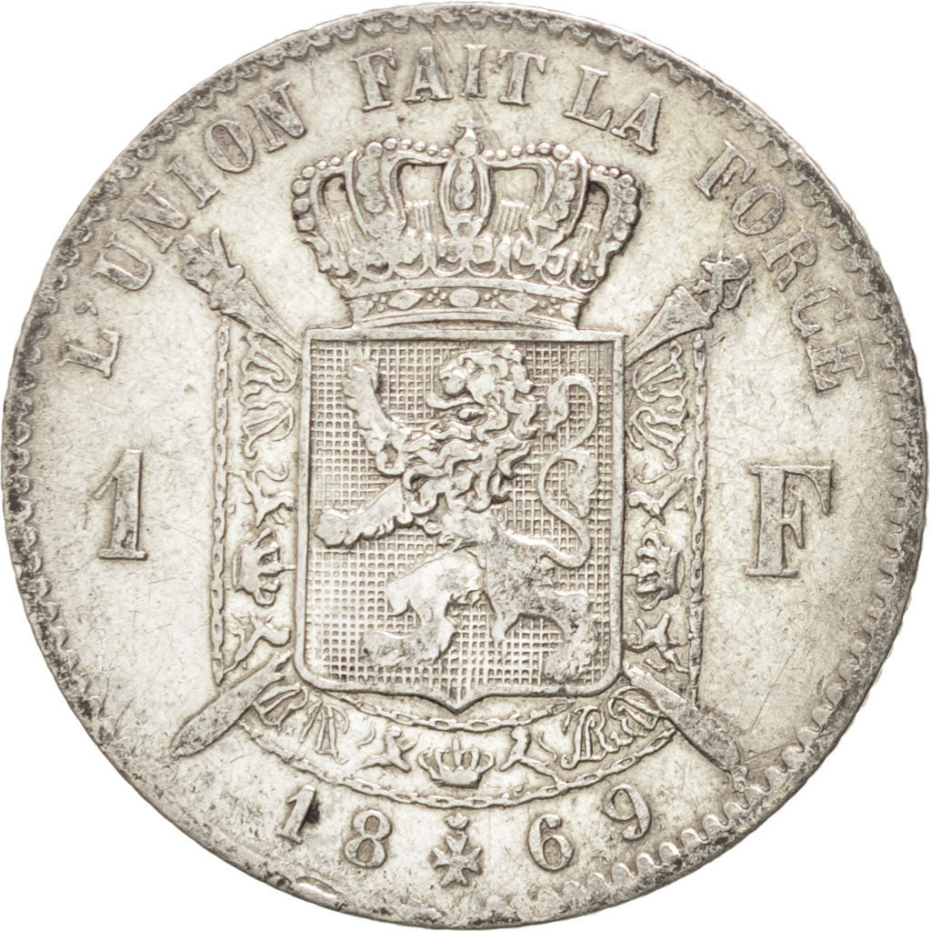 BELGIUM, Franc, 1869, KM #28.1, VF(30-35), Silver, 4.88