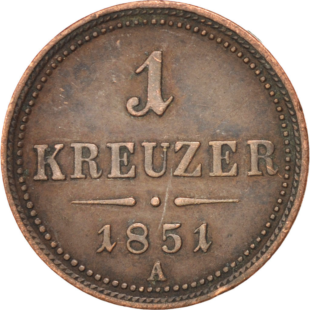 AUSTRIA, Kreuzer, 1851, Vienne, KM #2185, EF(40-45), Copper, 5.20
