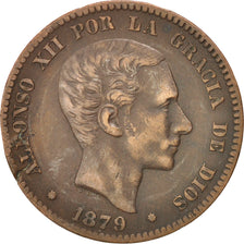 Spain, 10 Centimos, 1879, KM #675, EF(40-45), Bronze, 9.65