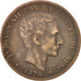 Spain, 10 Centimos, 1879, KM #675, EF(40-45), Bronze, 9.65