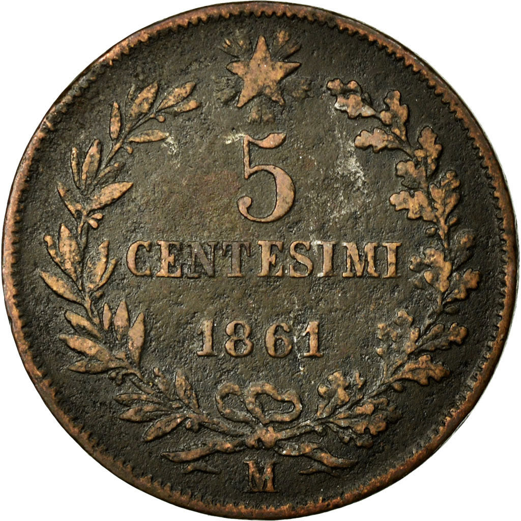 Monnaie, Italie, Vittorio Emanuele II, 5 Centesimi, 1861, Milan, TTB, Cuivre