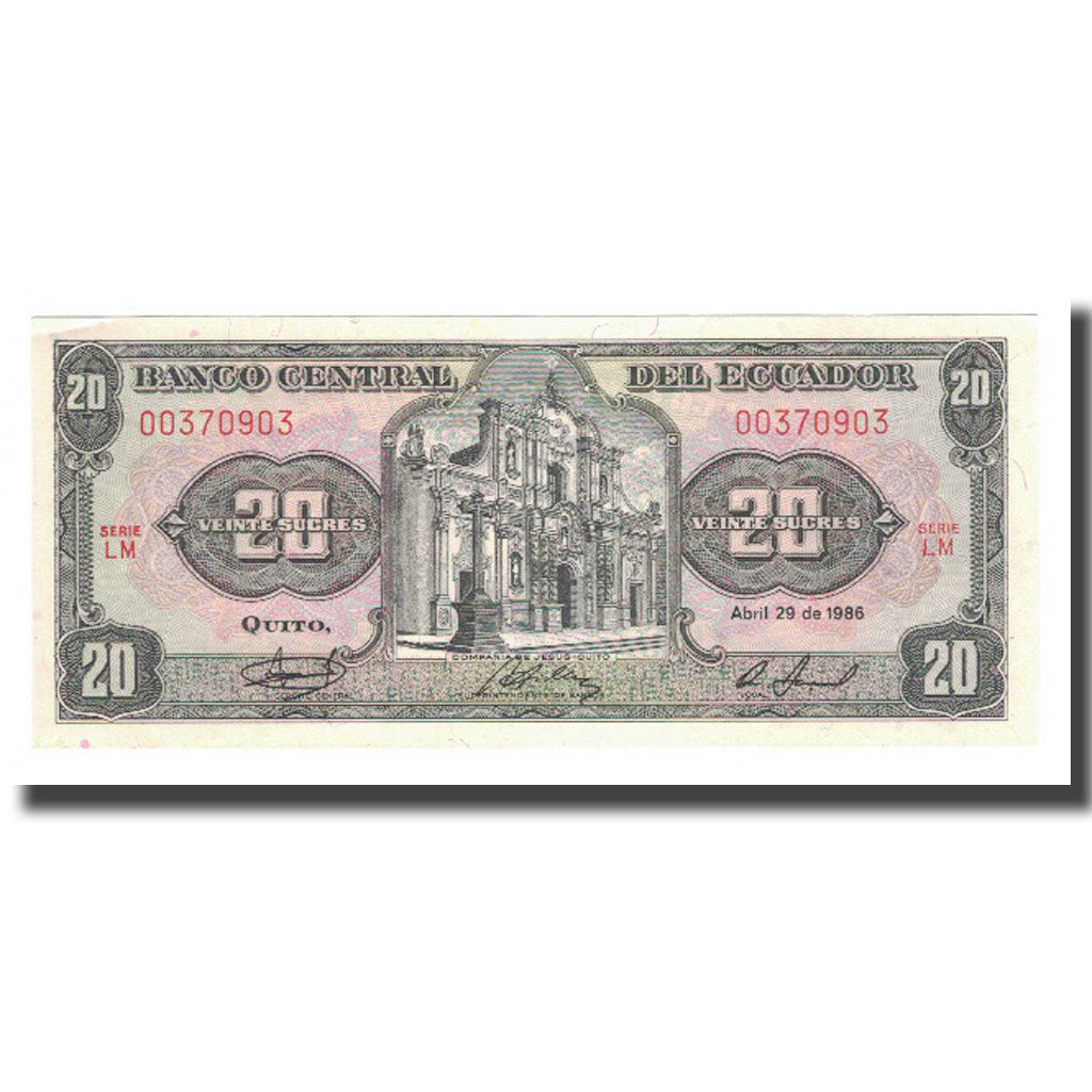 Banknote, Ecuador, 20 Sucres, 1986, 1986-04-29, KM:121Aa, UNC(64)