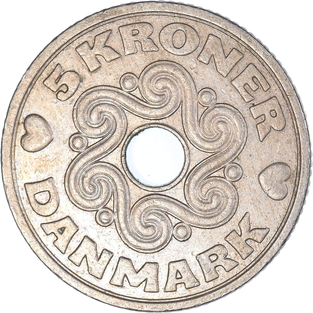 Moneda, Dinamarca, 5 Kroner, 1990