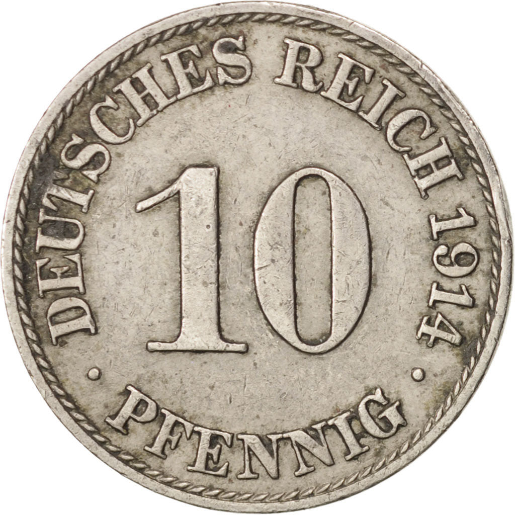 GERMANY - EMPIRE, 10 Pfennig, 1914, Berlin, KM #12, EF(40-45), Copper-Nickel,...