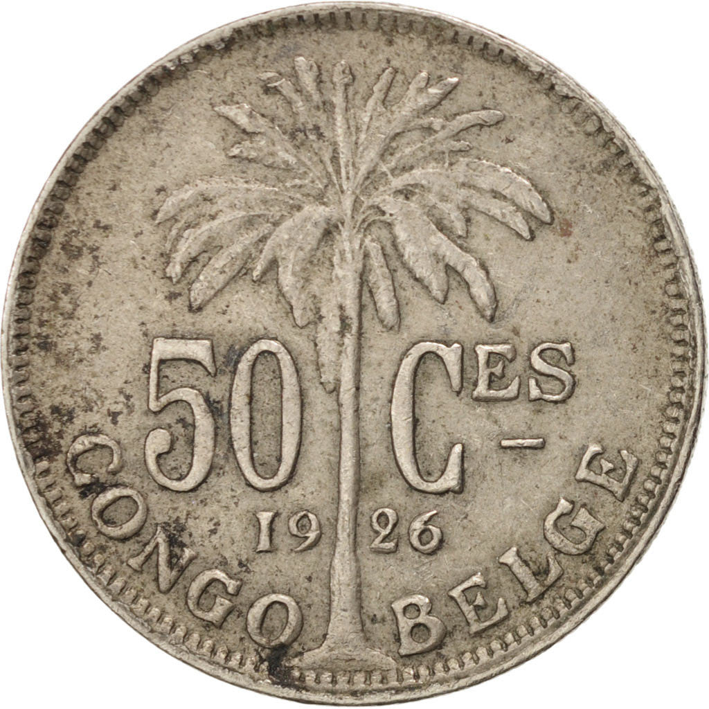 BELGIAN CONGO, 50 Centimes, 1926, KM #22, EF(40-45), Copper-Nickel, 24, 6.41