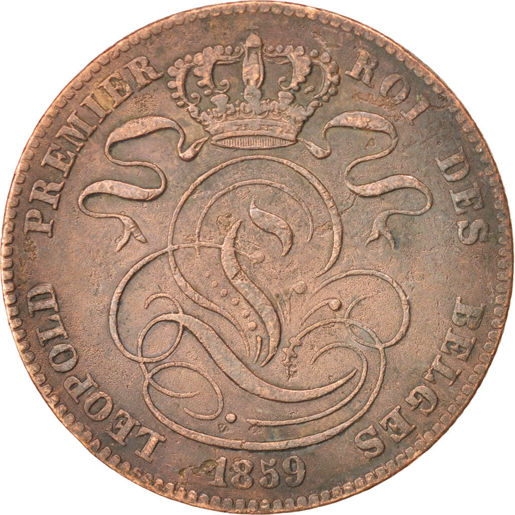 BELGIUM, 5 Centimes, 1859, KM #5.1, VF(30-35), Copper, 28.3, 9.84