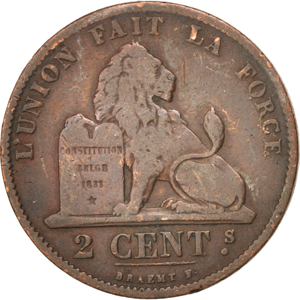 BELGIUM, 2 Centimes, 1871, KM #35.1, VF(20-25), Copper, 21.5, 3.73