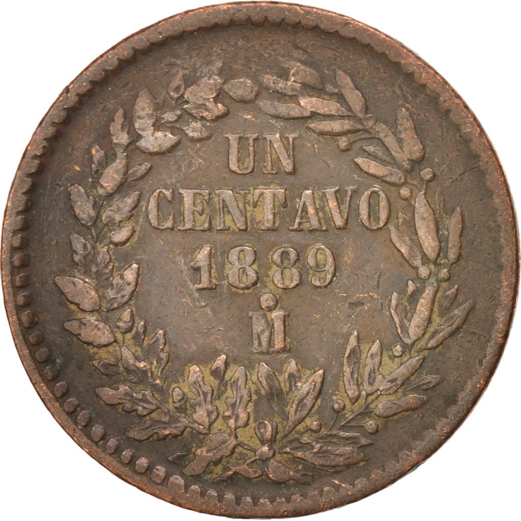 MEXICO, Centavo, 1889, Mexico City, KM #391.6, EF(40-45), Copper, 7.95