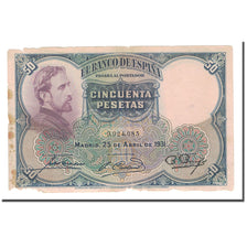 Banknot, Hiszpania, 50 Pesetas, 1931, 1931-04-25, KM:82, VG(8-10)