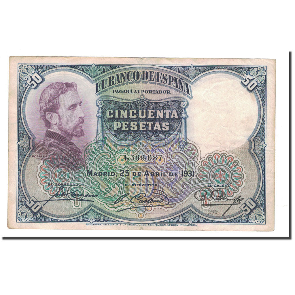 Banknote, Spain, 50 Pesetas, 1931, 1931-04-25, KM:82, EF(40-45)