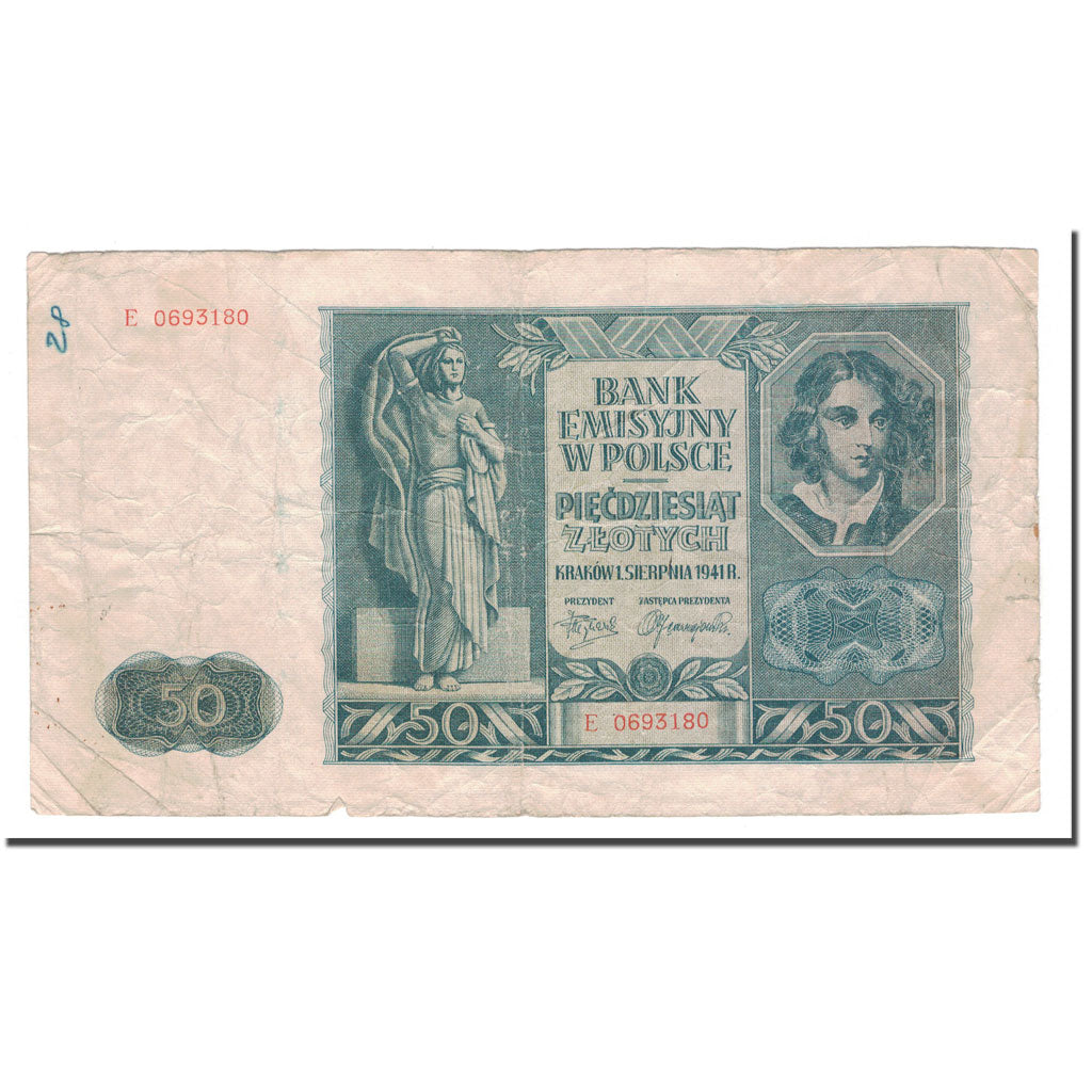 Nota, Polónia, 50 Zlotych, 1941, 1941-08-01, KM:102, F(12-15)