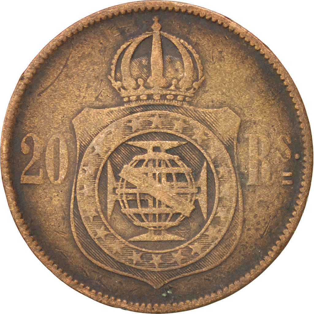 BRAZIL, 20 Reis, 1869, KM #474, EF(40-45), Bronze, 25.39, 6.86