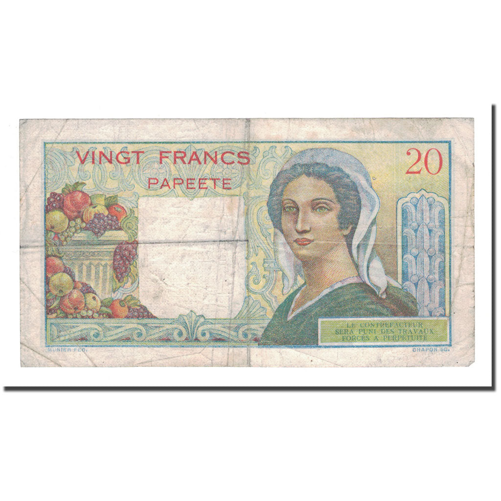 Banknote, Tahiti, 20 Francs, 1951-1963, KM:21c, VF(20-25)