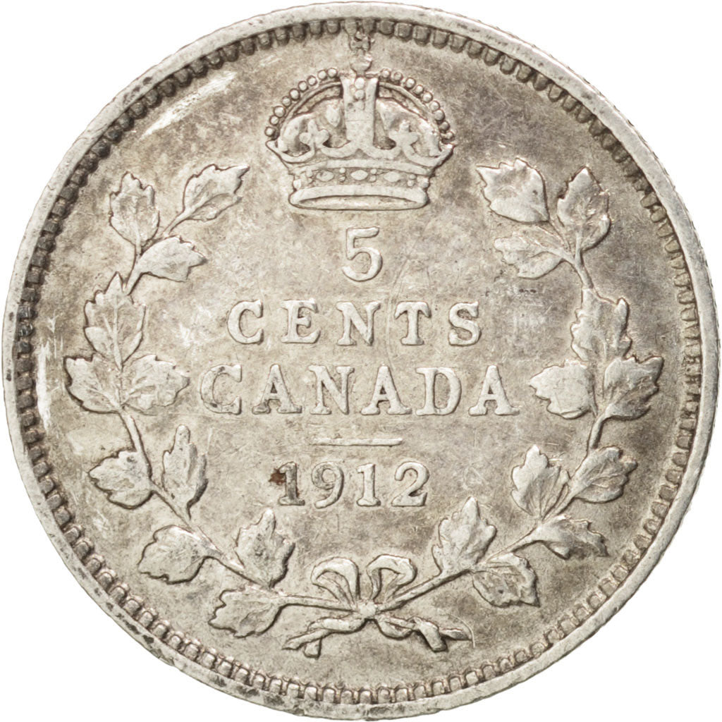 CANADA, 5 Cents, 1912, Royal Canadian Mint, KM #22, EF(40-45), Silver, 15.5,...