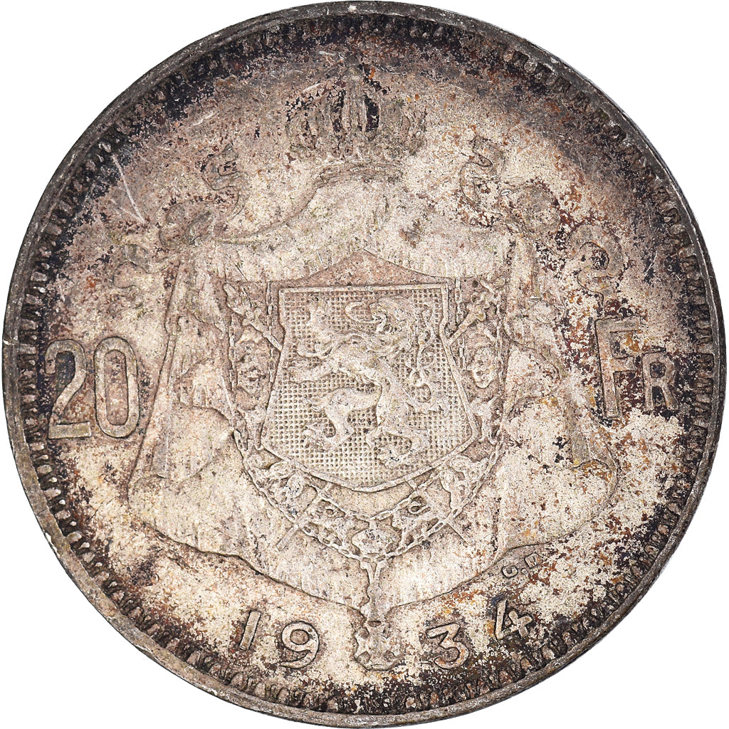 Moneda, Bélgica, 20 Francs, 20 Frank, 1934