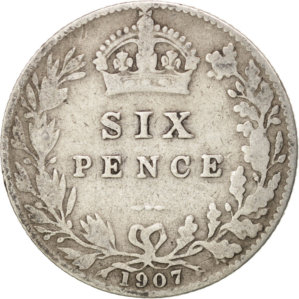 GREAT BRITAIN, 6 Pence, 1907, KM #799, VF(20-25), Silver, 19.5, 2.70