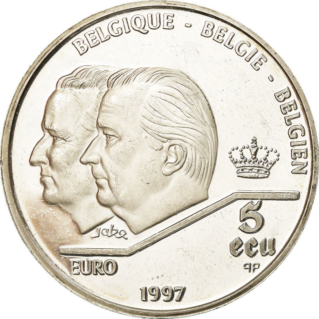 Belgium, Medal, 5 Ecu, Politics, Society, War, 1997, Jake, MS(63), Silver