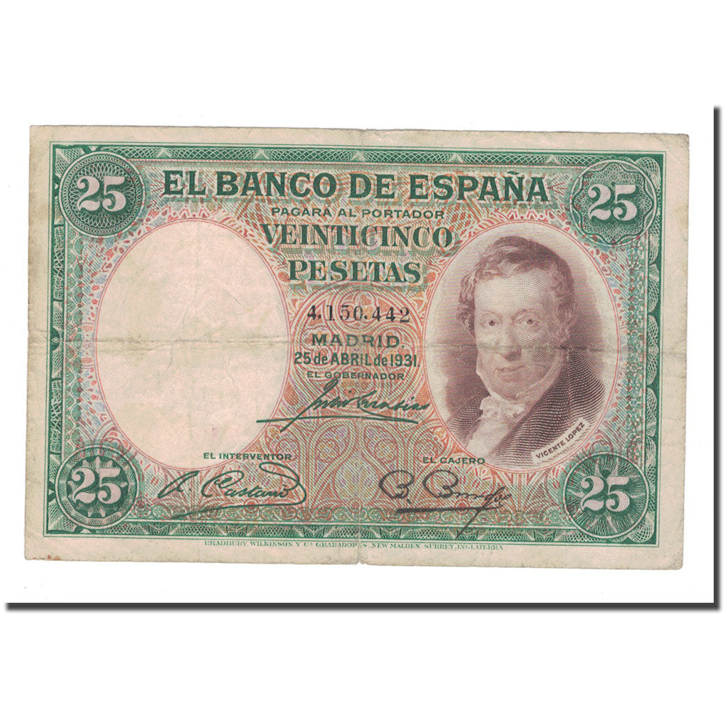 Banknote, Spain, 25 Pesetas, 1931, 1931-04-25, KM:81, VF(20-25)