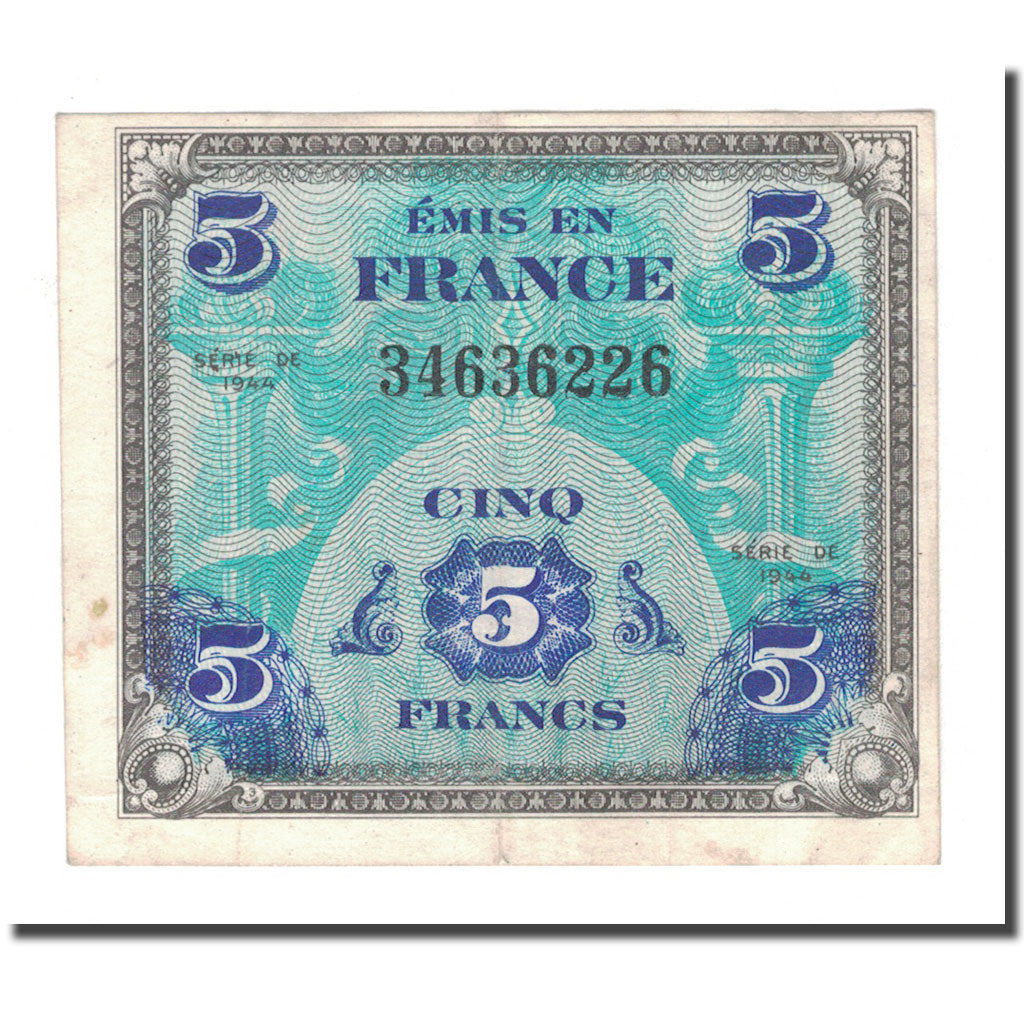 France, 5 Francs, 1944, VF(20-25), Fayette:VF17.1, KM:115a