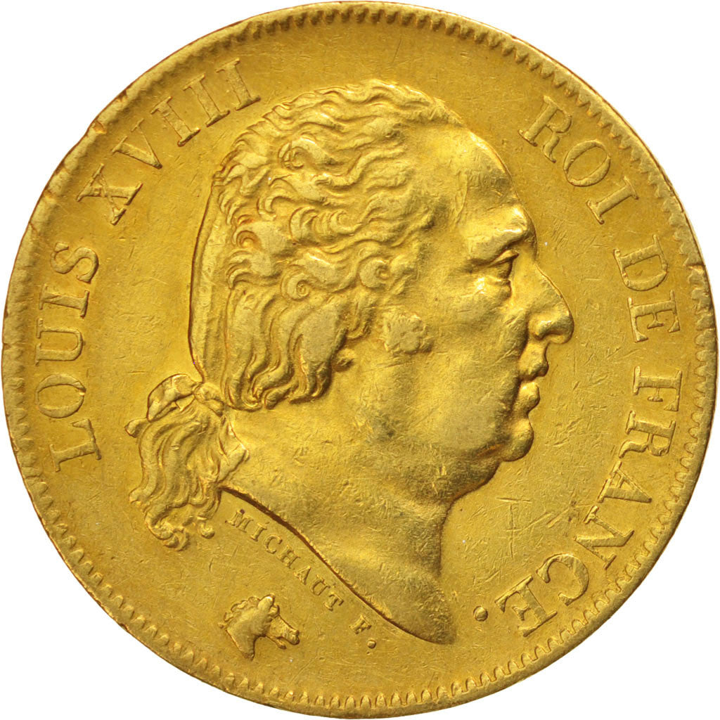 FRANCE, Louis XVIII, 40 Francs, 1816, Paris, KM #713.1, EF(40-45), Gold,...