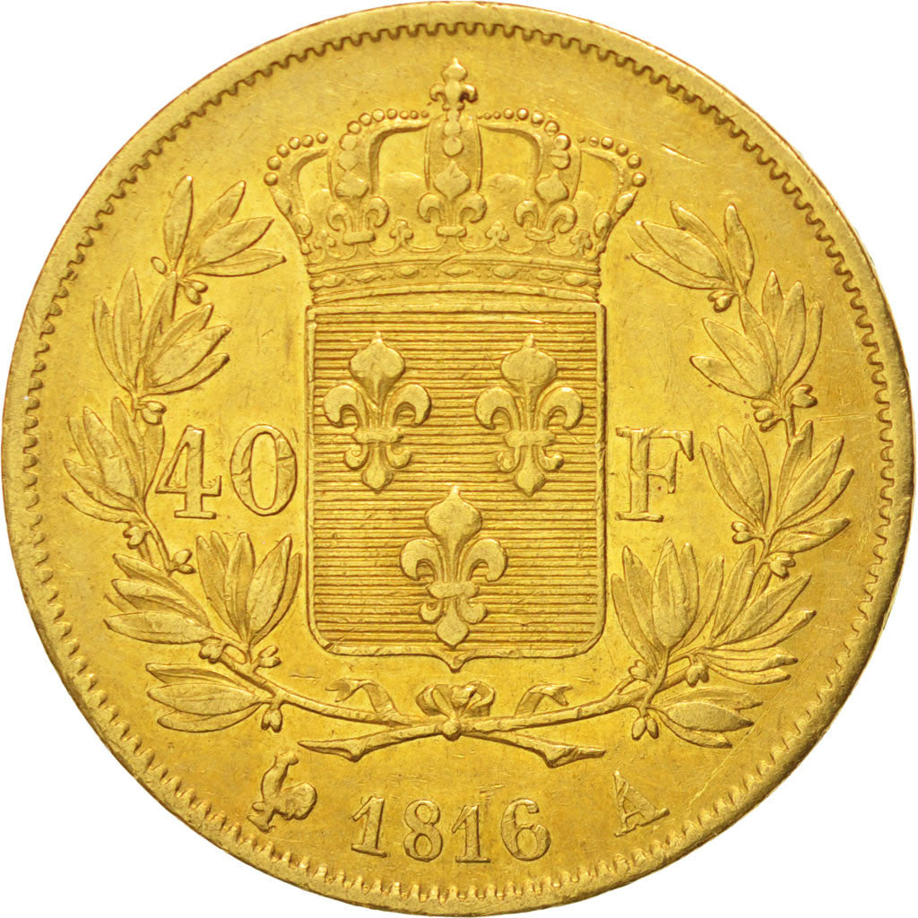 FRANCE, Louis XVIII, 40 Francs, 1816, Paris, KM #713.1, EF(40-45), Gold,...