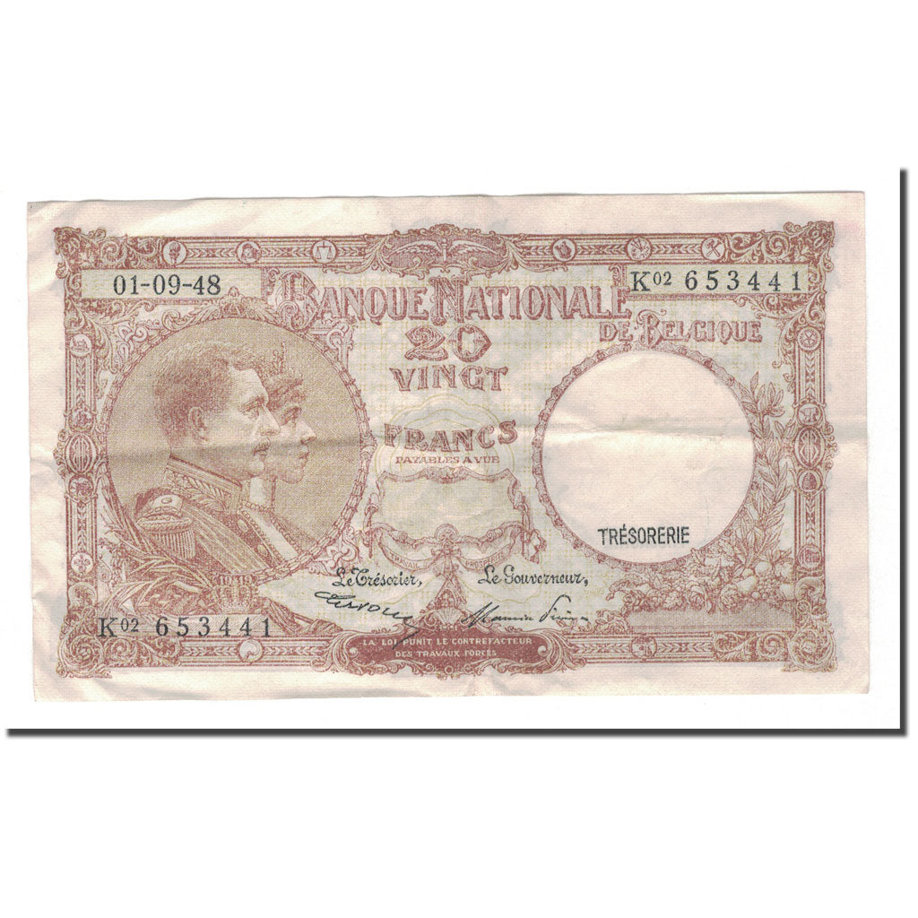 Banknote, Belgium, 20 Francs, 1948, 1948-09-01, KM:98b, VF(30-35)