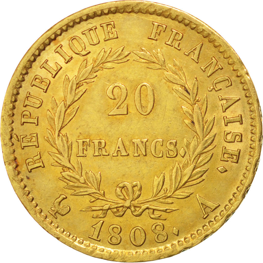Coin, France, Napoléon I, 20 Francs, 1808, Paris, AU(50-53), Gold, KM:687.1