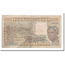 Nota, Estados da África Ocidental, 1000 Francs, 1986, KM:807Tg, VF(20-25)