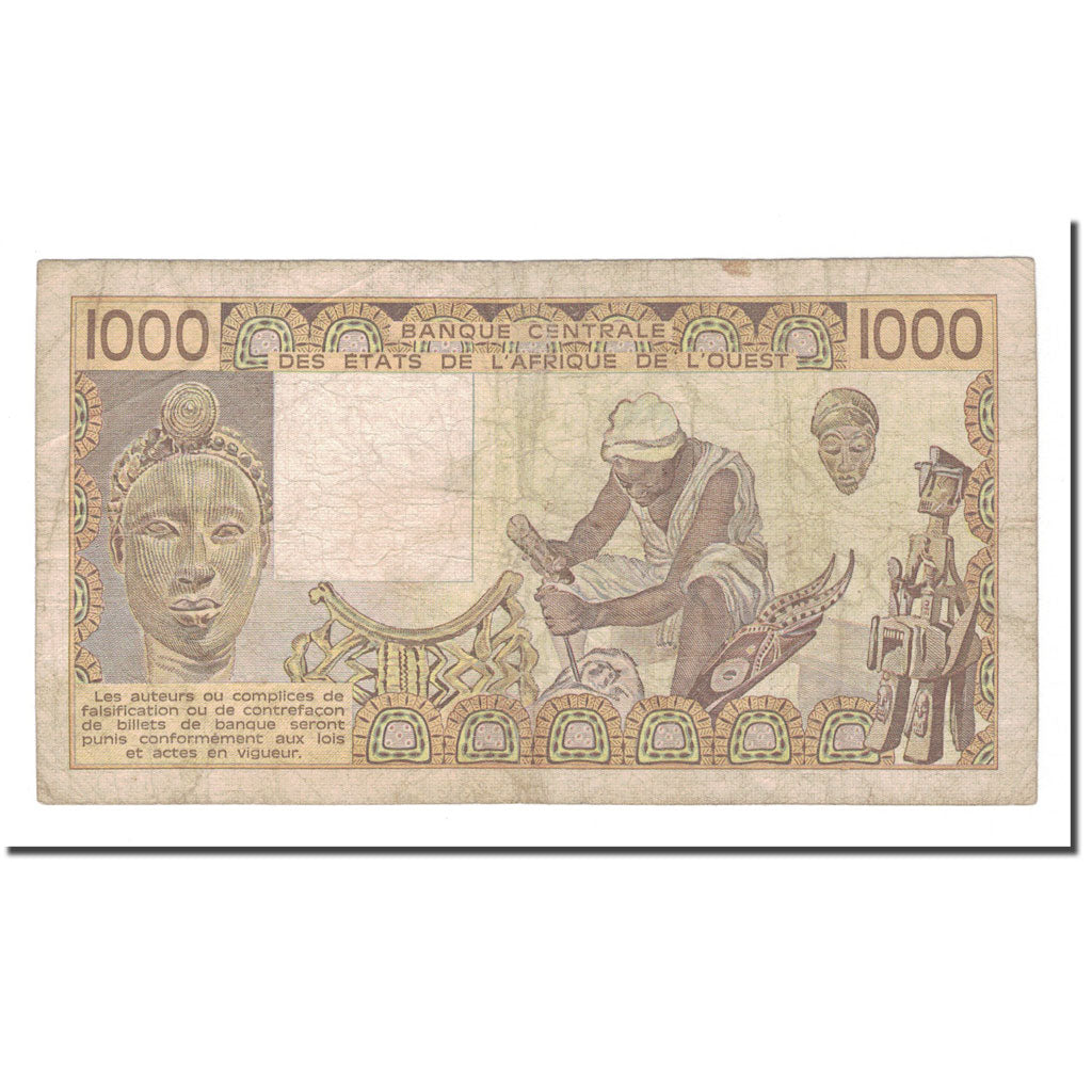 Banknote, West African States, 1000 Francs, 1986, KM:807Tg, VF(20-25)