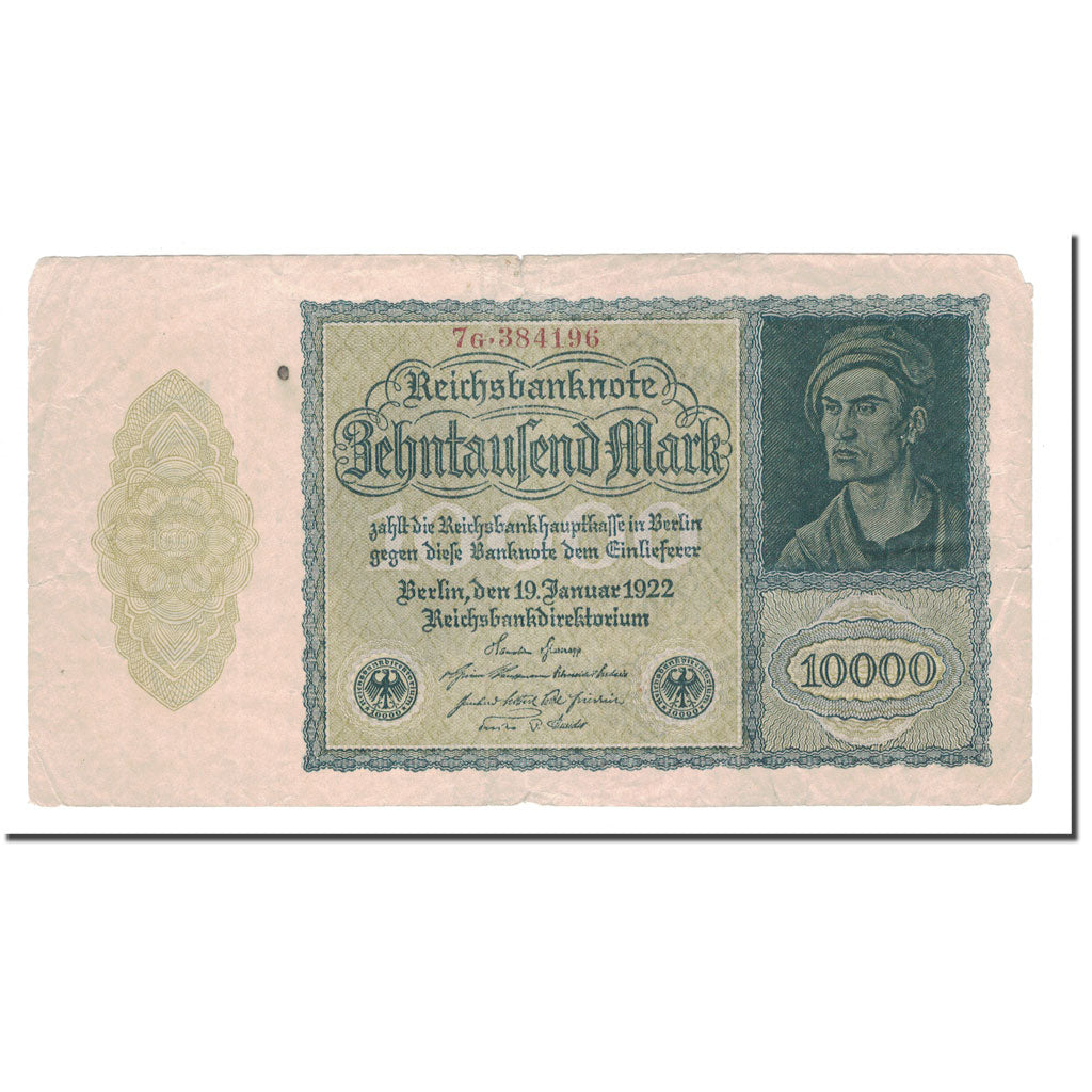 Banknote, Germany, 10,000 Mark, 1922, 1922-01-19, KM:71, VG(8-10)