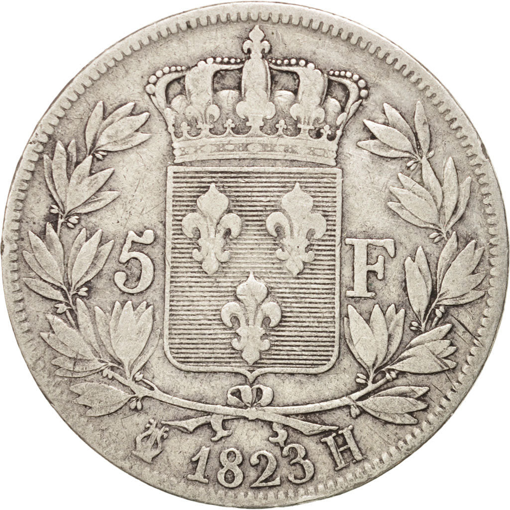 FRANCE, Louis XVIII, 5 Francs, 1823, La Rochelle, KM #711.5, F(12-15), Silver,..