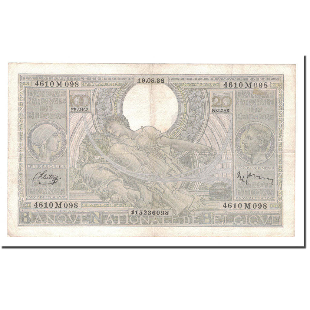Banknote, Belgium, 100 Francs-20 Belgas, 1938, 1938-08-19, KM:107, EF(40-45)