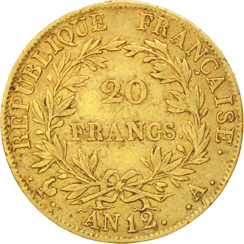 FRANCE, Napoléon I, 20 Francs, 1803, Paris, KM #661, VF(30-35), Gold, Gadoury #.