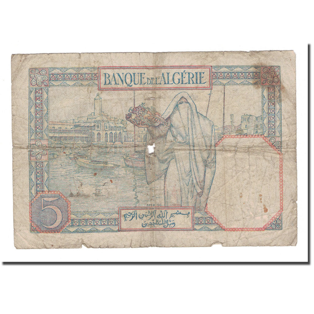 Banknote, Algeria, 5 Francs, 1929, 1929-07-16, KM:77a, VG(8-10)