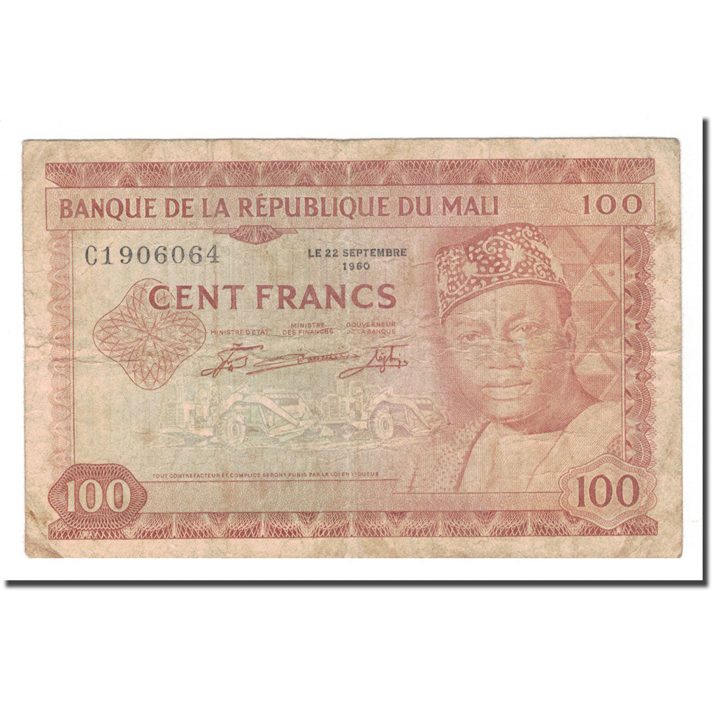 Banknote, Mali, 100 Francs, 1960, 1960-09-22, KM:7a, VF(30-35)