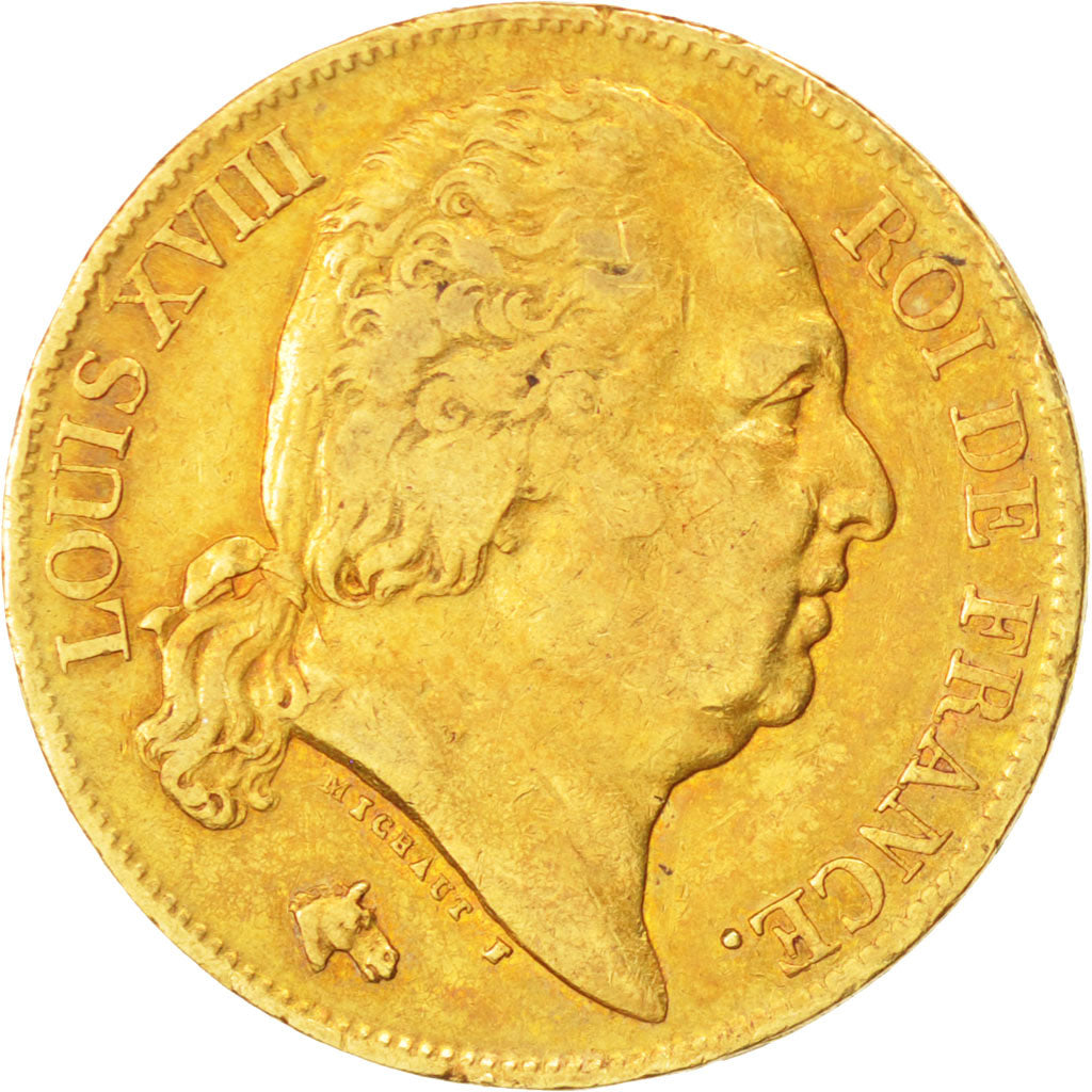 Francia, Louis XVIII, Louis XVIII, 20 Francs, 1816, Paris, MB+, Oro, KM:712.1...