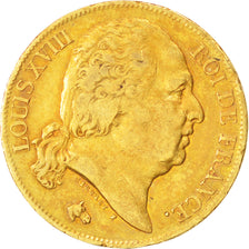 Francia, Louis XVIII, Louis XVIII, 20 Francs, 1816, Paris, MB+, Oro, KM:712.1...