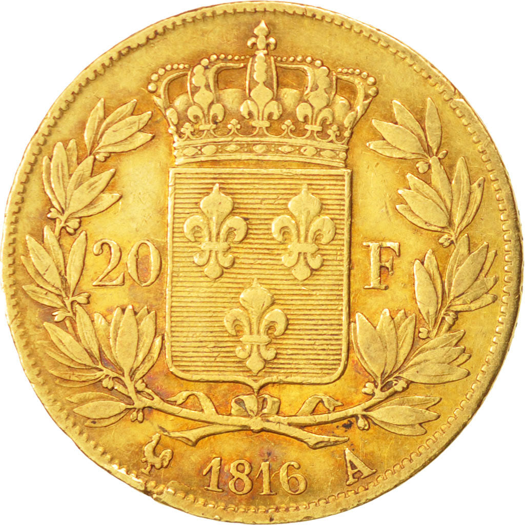 Francia, Louis XVIII, Louis XVIII, 20 Francs, 1816, Paris, MB+, Oro, KM:712.1...