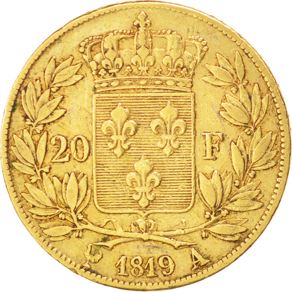 FRANCE, Louis XVIII, 20 Francs, 1819, Paris, KM #712.1, VF(30-35), Gold,...