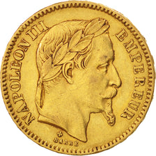 FRANCE, Napoléon III, 20 Francs, 1866, Strasbourg, KM #801.2, EF(40-45), Gold, G