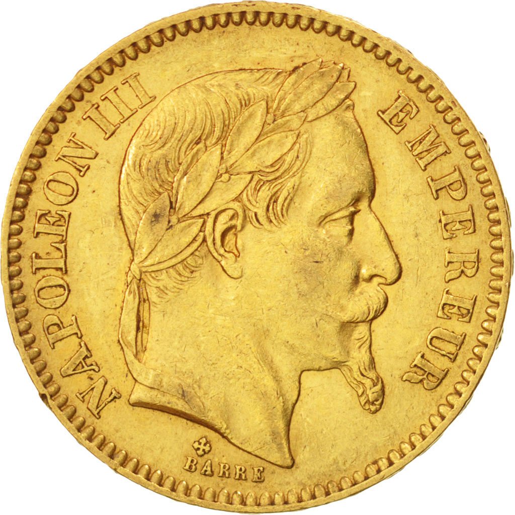 FRANCE, Napoléon III, 20 Francs, 1864, Strasbourg, KM #801.2, AU(50-53), Gold, G