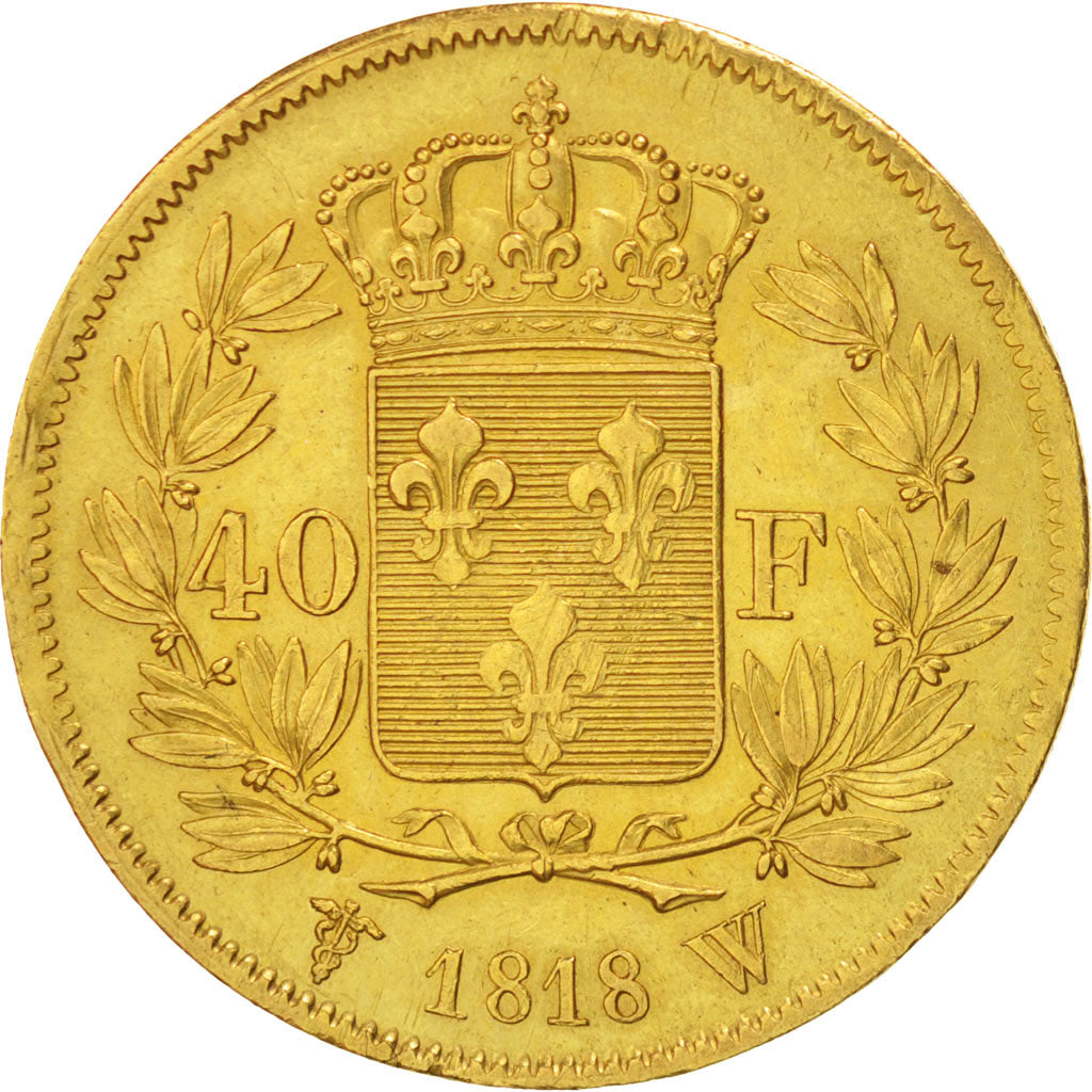 FRANCE, Louis XVIII, 40 Francs, 1818, Lille, KM #713.6, AU(50-53), Gold,...