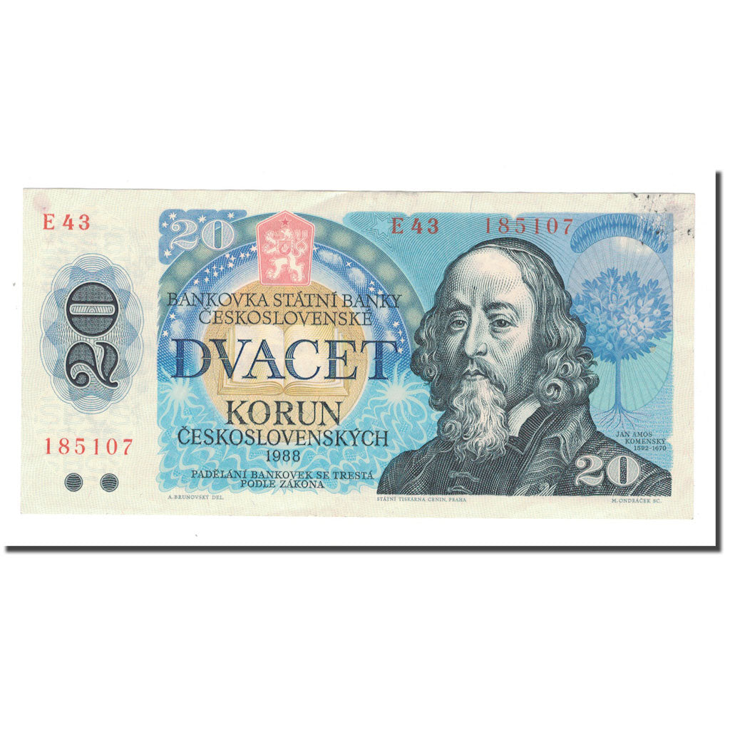 Banknote, Czechoslovakia, 20 Korun, 1988, KM:95, AU(50-53)