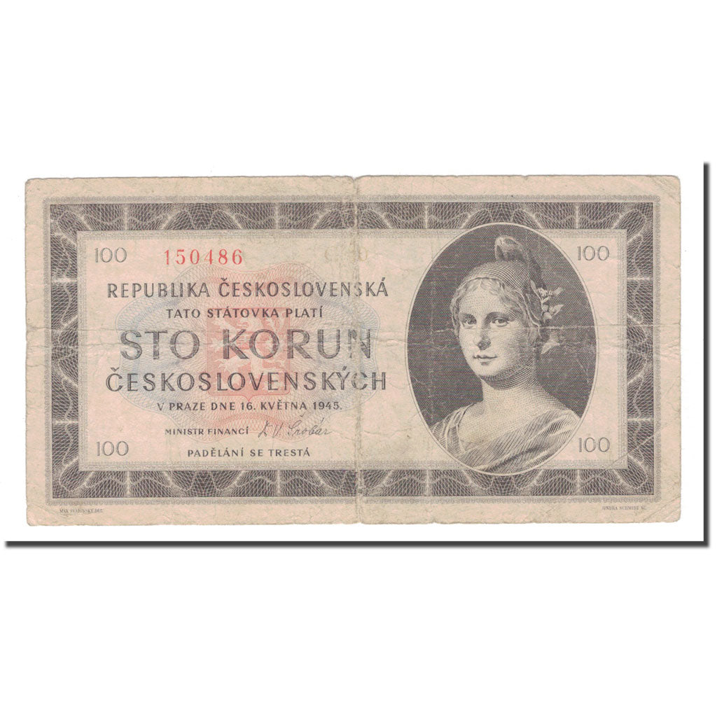 Banknote, Czechoslovakia, 100 Korun, 1945, 1945-05-16, KM:67a, VG(8-10)