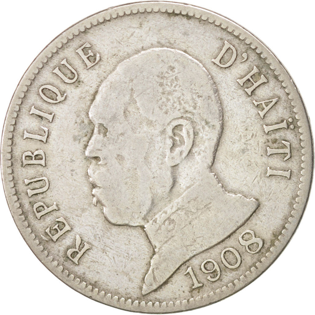 HAITI, 50 Centimes, 1908, KM #56, VF(20-25), Copper-Nickel, 29, 4.62