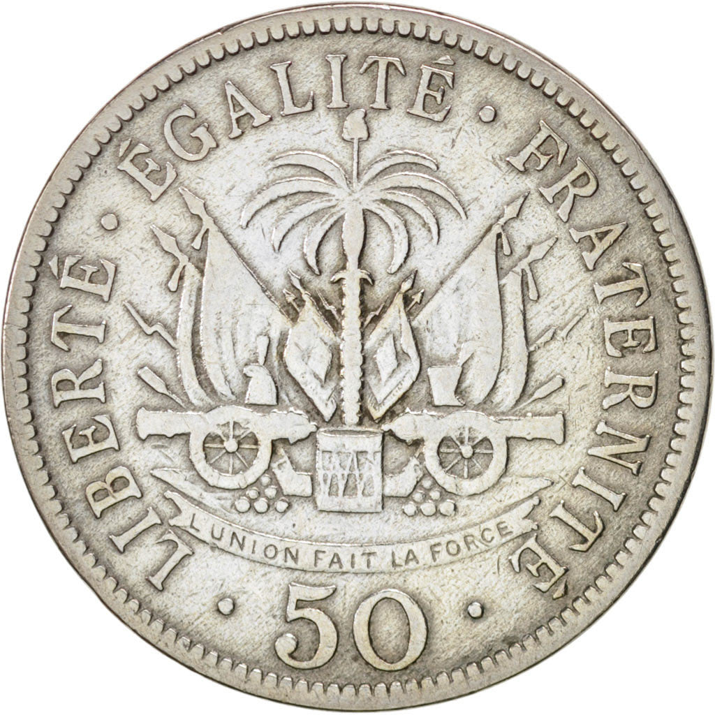 HAITI, 50 Centimes, 1908, KM #56, VF(20-25), Copper-Nickel, 29, 4.62