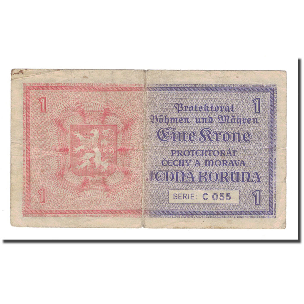 Banknote, Bohemia and Moravia, 1 Koruna, Undated (1940), KM:3a, VG(8-10)