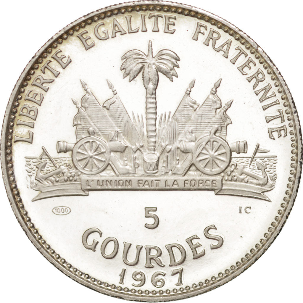 HAITI, 5 Gourdes, 1967, KM #64.1, MS(63), Silver, 23.68