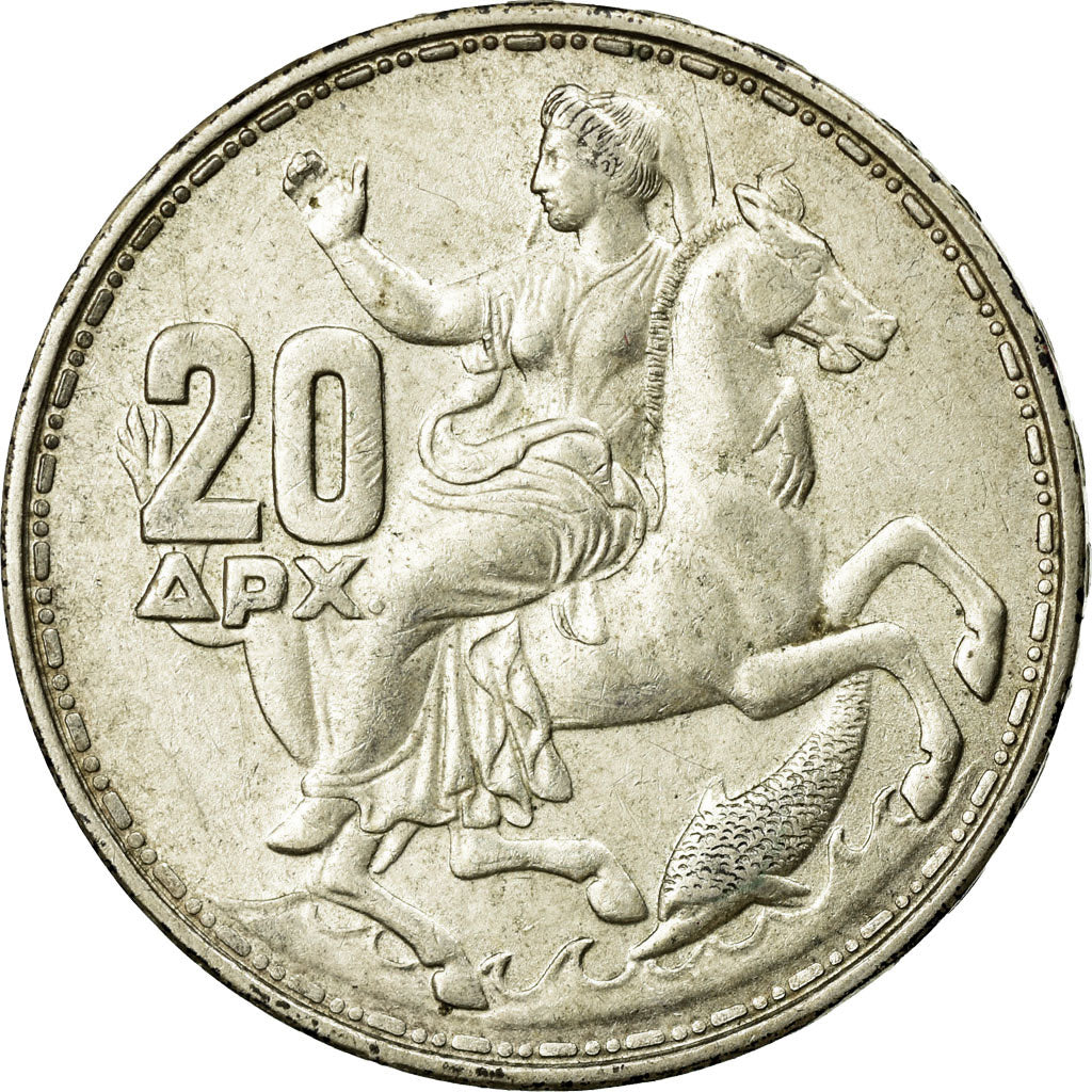 Coin, Greece, Paul I, 20 Drachmai, 1960, AU(55-58), Silver, KM:85