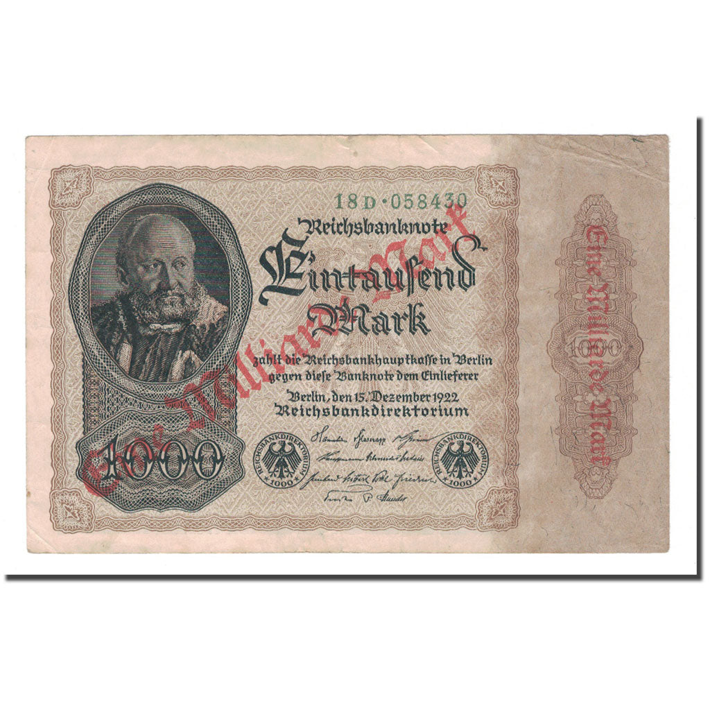 Banknote, Germany, 1 Milliarde Mark on 1000 Mark, 1922, 1922-12-15, KM:113a